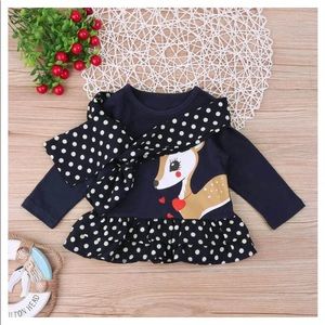 Toddler Girls Snow Deer Long Sleeve Tunic with Scarf, Size 18-24m